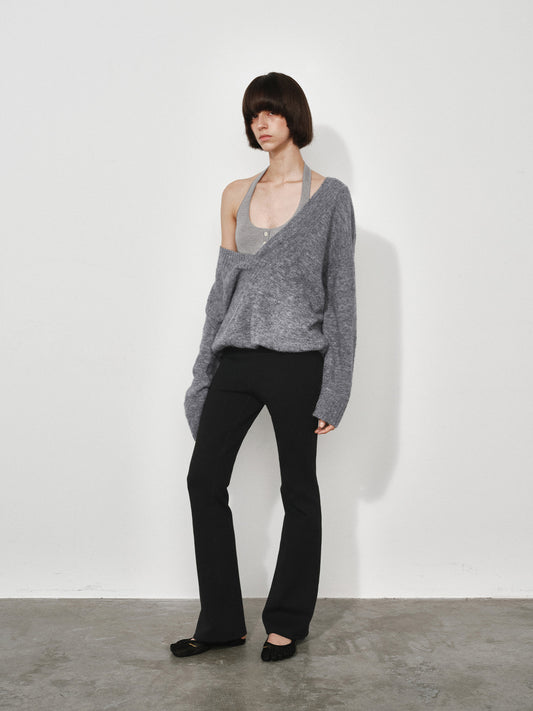 False Two-piece Oversized Deep V-neck Knit Sweater