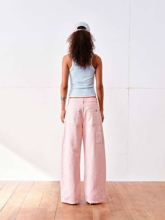 Dusty pink washed cargo jeans