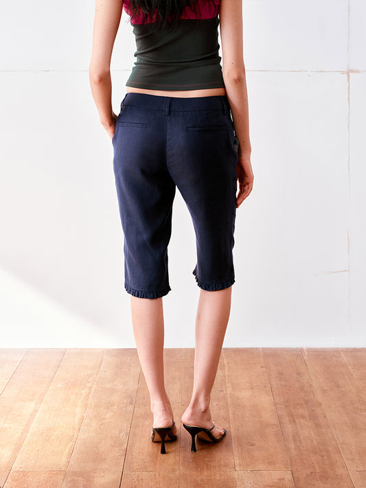 Tencel-Linen Blend Lace Trim Capri Pants