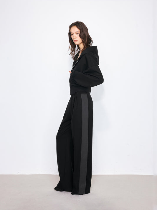 Contrast Side Seam Straight-Leg Double-Pleated Trousers