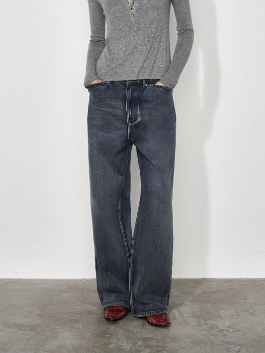 Wide, Straight-Leg Non-Stretch DenimJeans