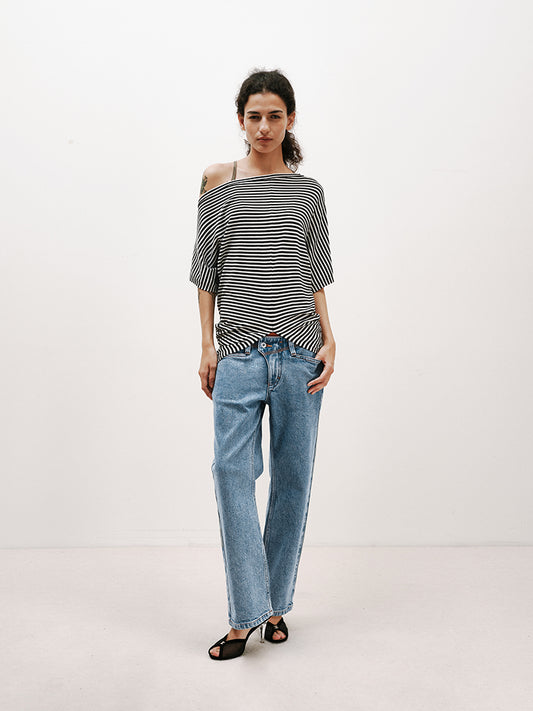 Asymmetric Semi-Sheer Batwing T-shirt