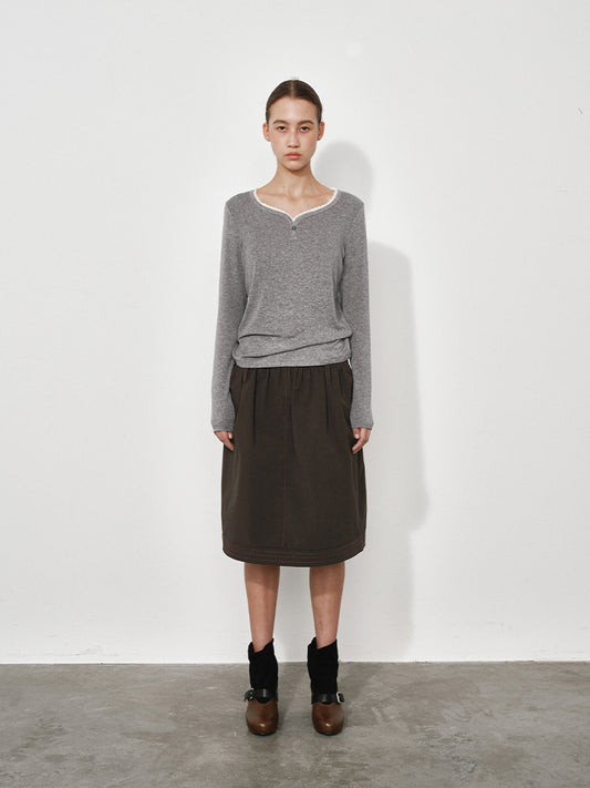 Lace-Trimmed Sweetheart Neckline Long Sleeve Tee