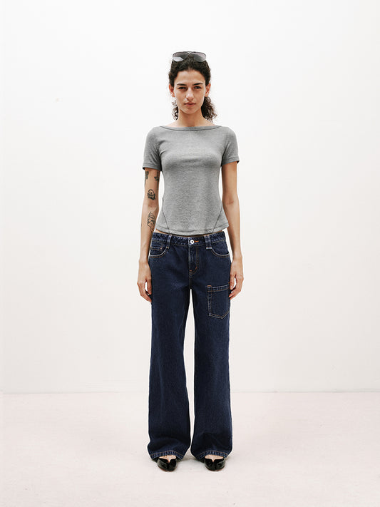 TENCEL-Wool Boat Neck Short-Sleeve T-Shir