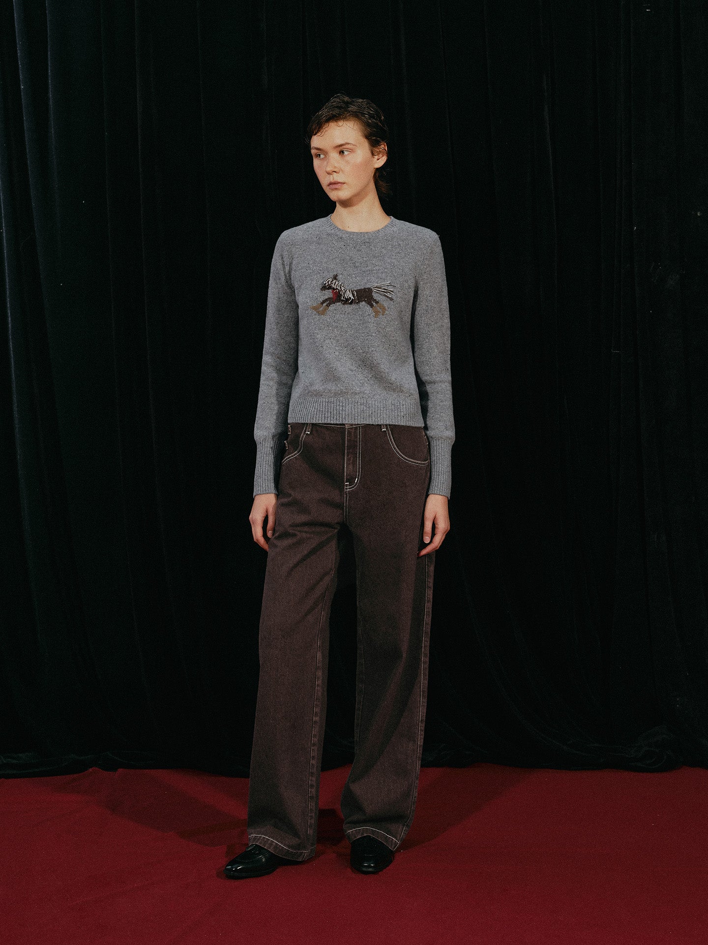 Pony Print Crewneck Sweater with Fringe