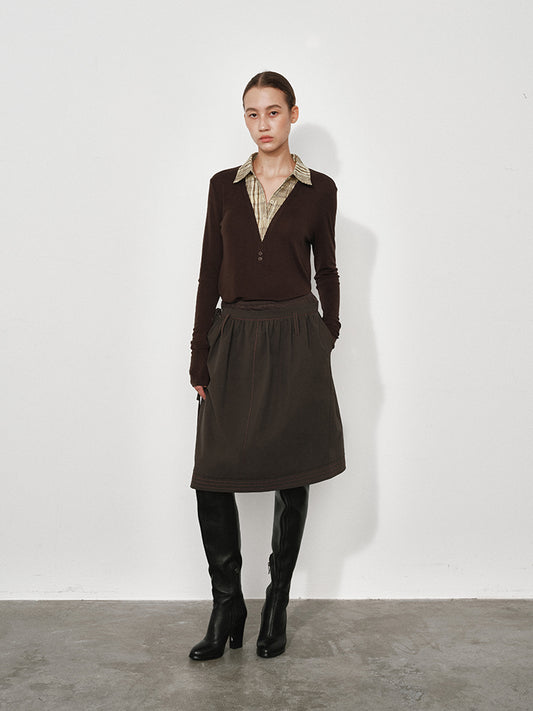 Double-Waistband Midi Skirt