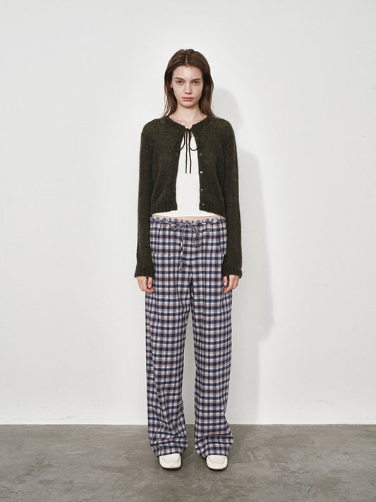 Plaid Tie-Waist Relaxed-Fit Trousers