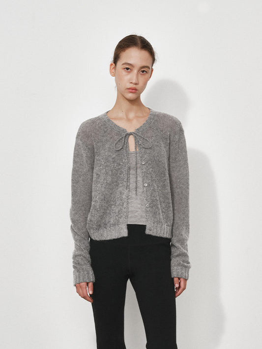 Semi-Sheer Wool-Blend Knit Tie-Front Cardigan