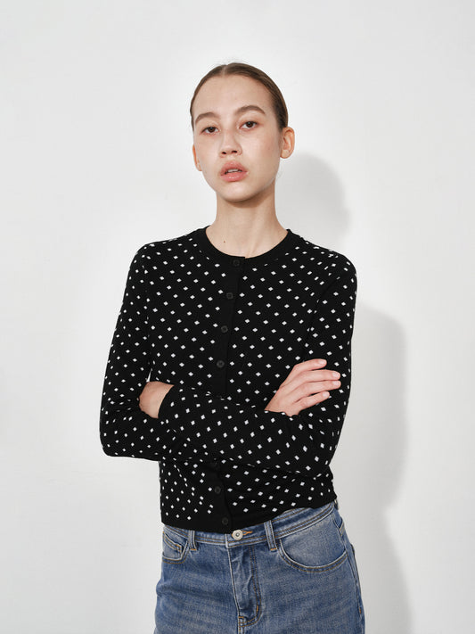 Polka Dot Jacquard Wool Cardigan