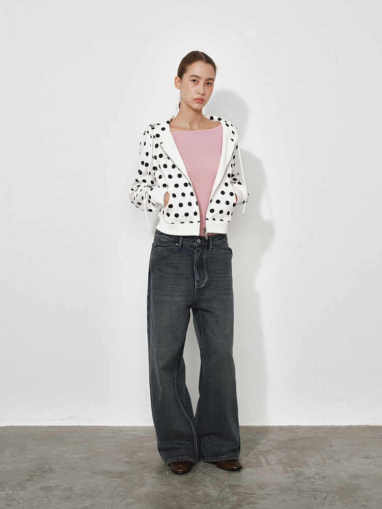 Dot hooded sweatshirt jacket