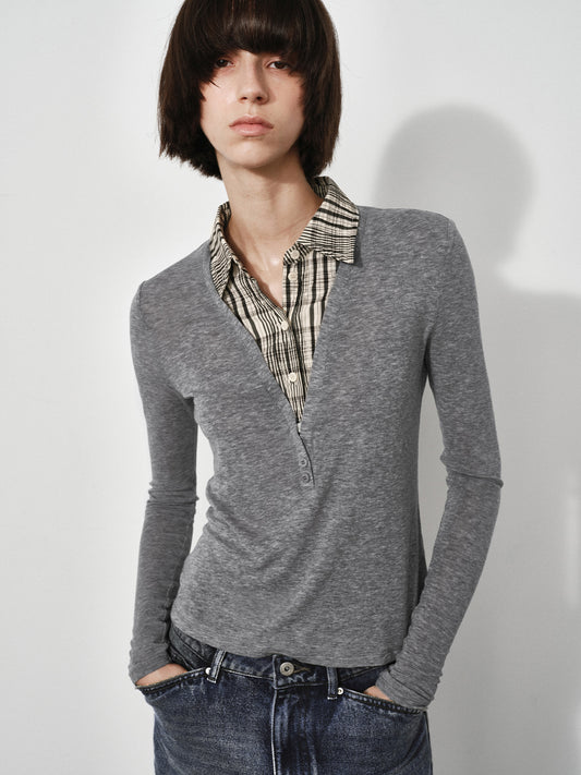 Knit & Woven Plaid Polo Shirt