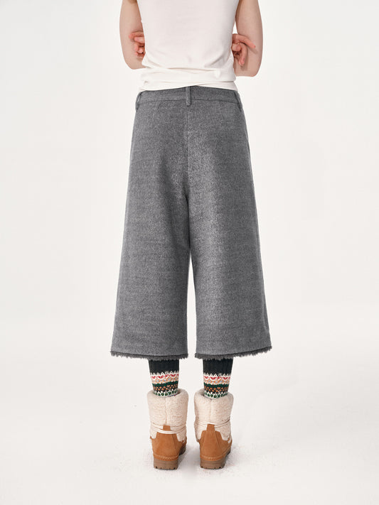 Fur-Paneled Woolen Cropped Trousers