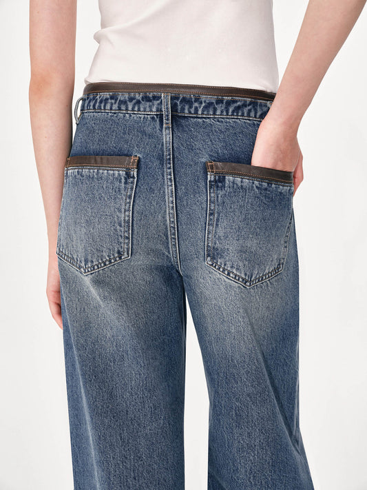 Wide-Leg Jeans with Leather Panels
