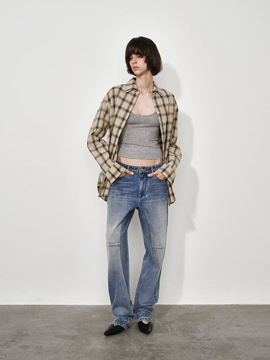 Curved Blade Flared Stacked Jeans