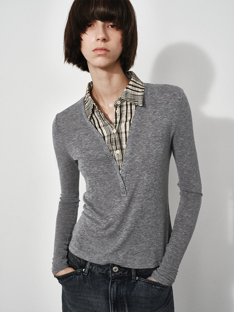 Knit & Woven Plaid Polo Shirt