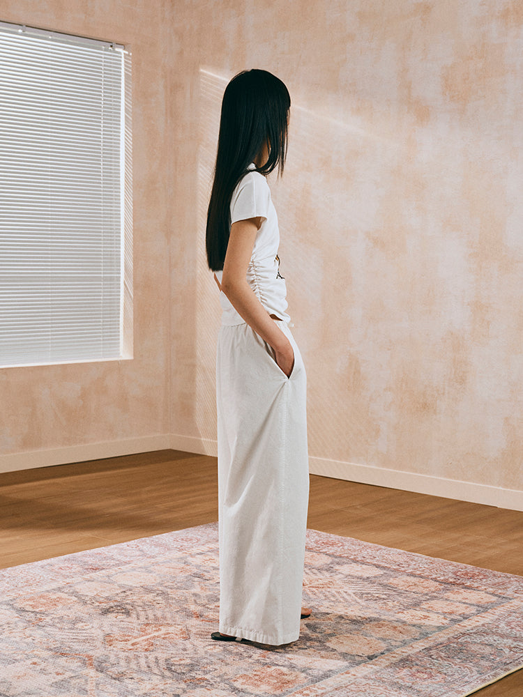 White casual cotton pants