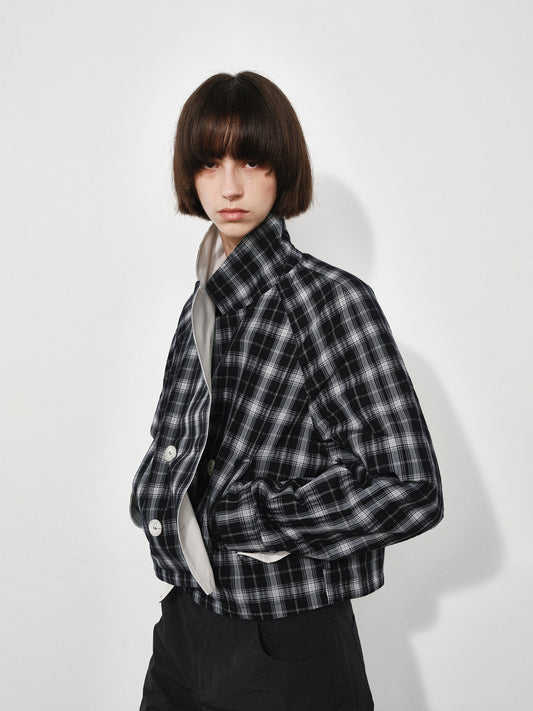 Double-Sided Check Short Trench Jacket