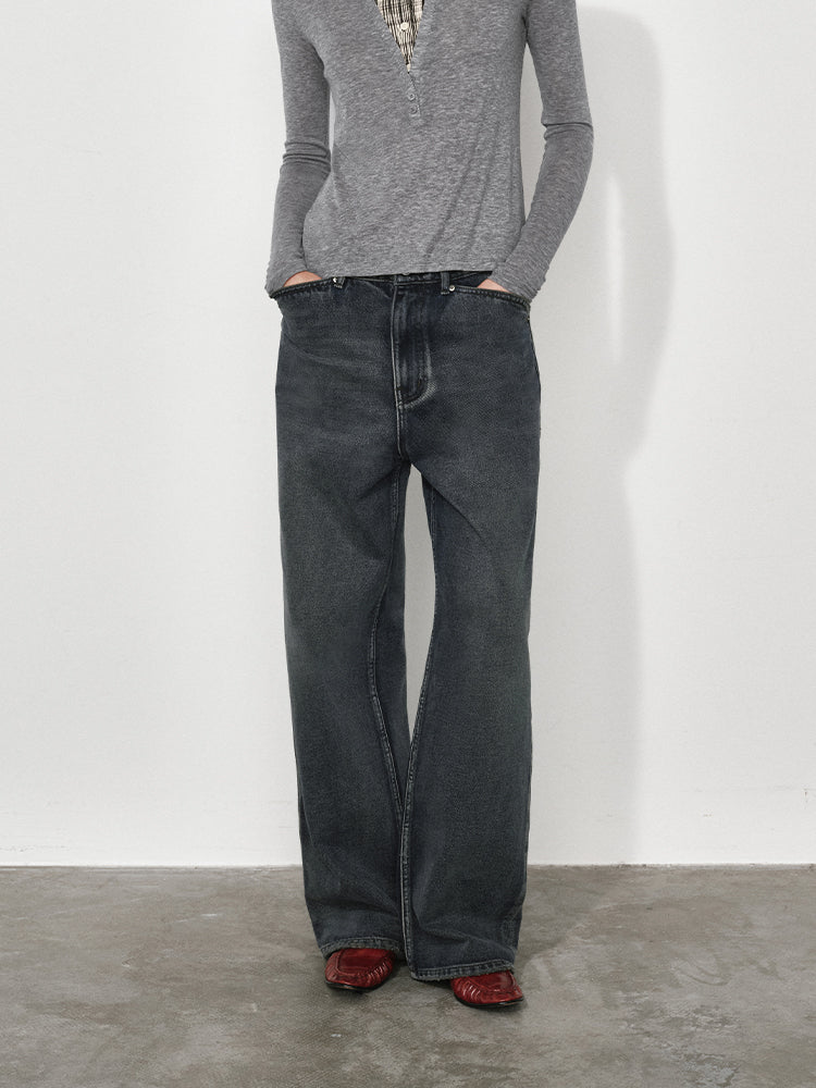 Wide, Straight-Leg Non-Stretch DenimJeans