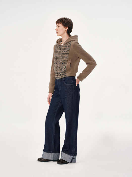 Polar fleece jacquard knit hoodie