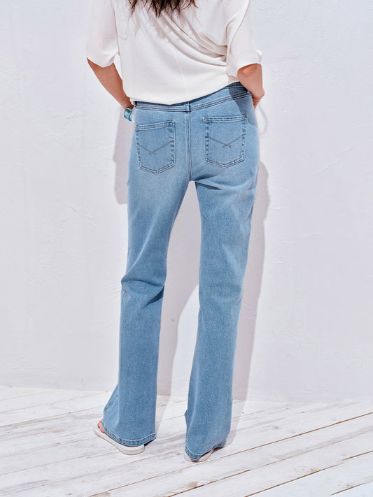 Ice blue washed stretch flare jeans