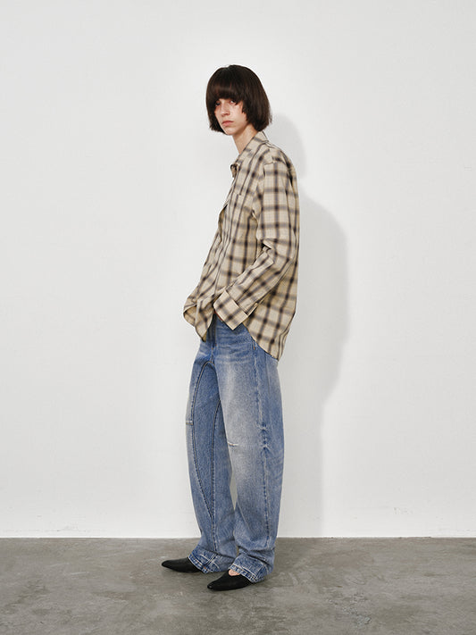Curved Blade Flared Stacked Jeans