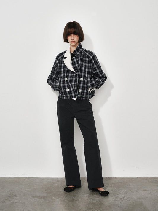 Double-Sided Check Short Trench Jacket