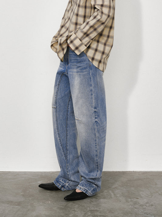 Curved Blade Flared Stacked Jeans