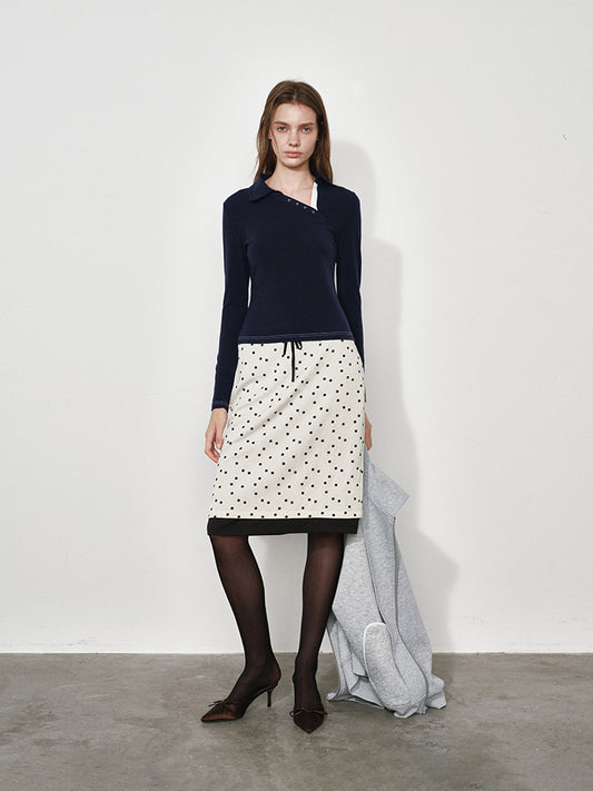 Slanted Polo Neck Long Sleeve Tee