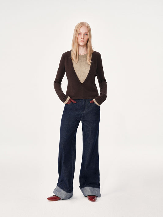 Color-block V-neck top