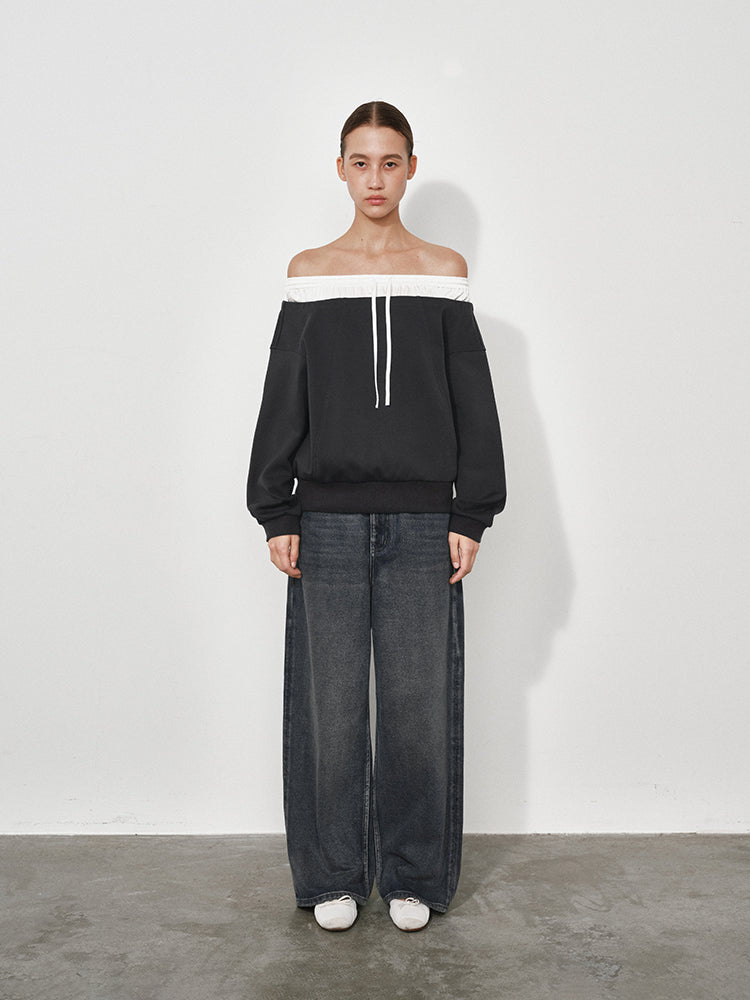 Color-Block Boat Neck Sweatshirt