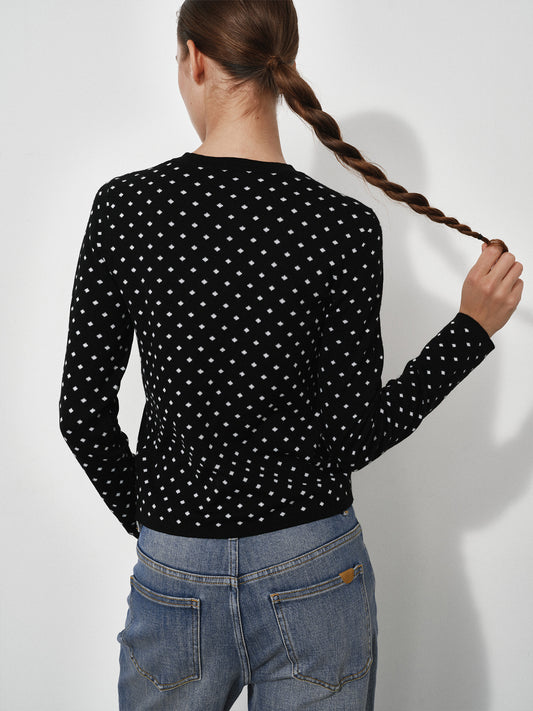 Polka Dot Jacquard Wool Cardigan