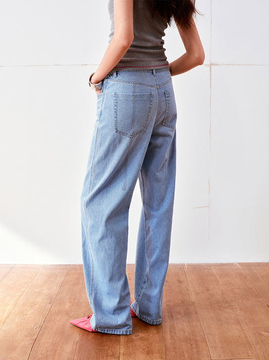 Ice blue washed straight leg jeans