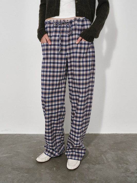 Plaid Tie-Waist Relaxed-Fit Trousers