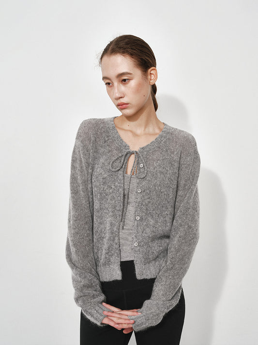 Semi-Sheer Wool-Blend Knit Tie-Front Cardigan