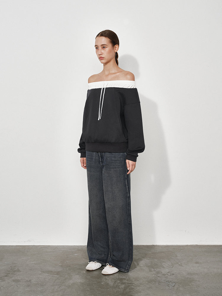 Color-Block Boat Neck Sweatshirt