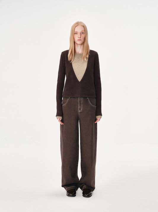 Color-block V-neck top