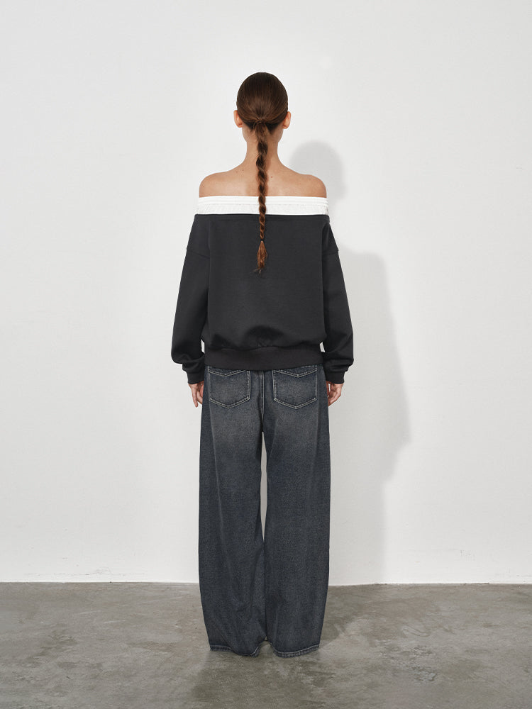Color-Block Boat Neck Sweatshirt