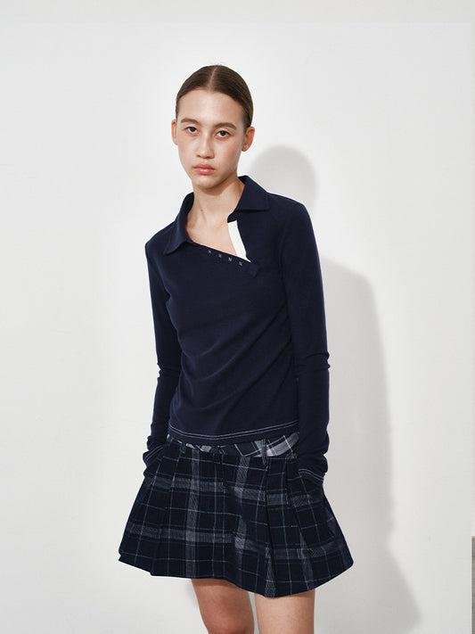 Slanted Polo Neck Long Sleeve Tee