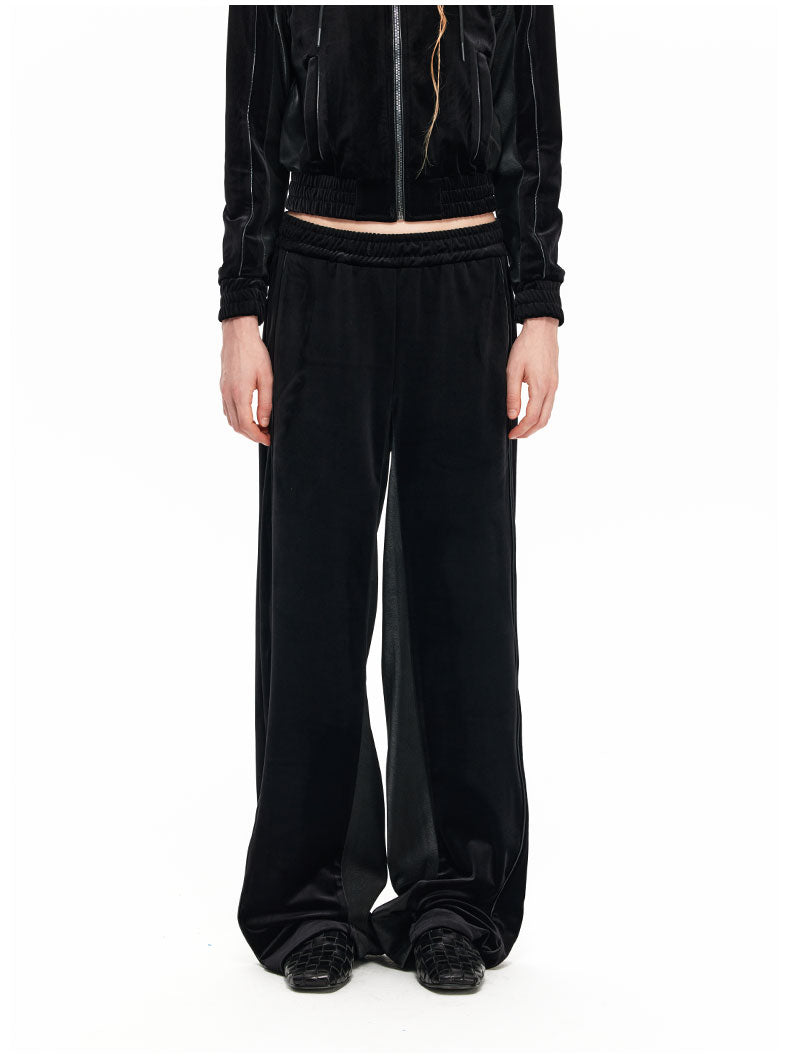 NUTH “Faux Leather Patchwork Velvet” Casual Loose Pants