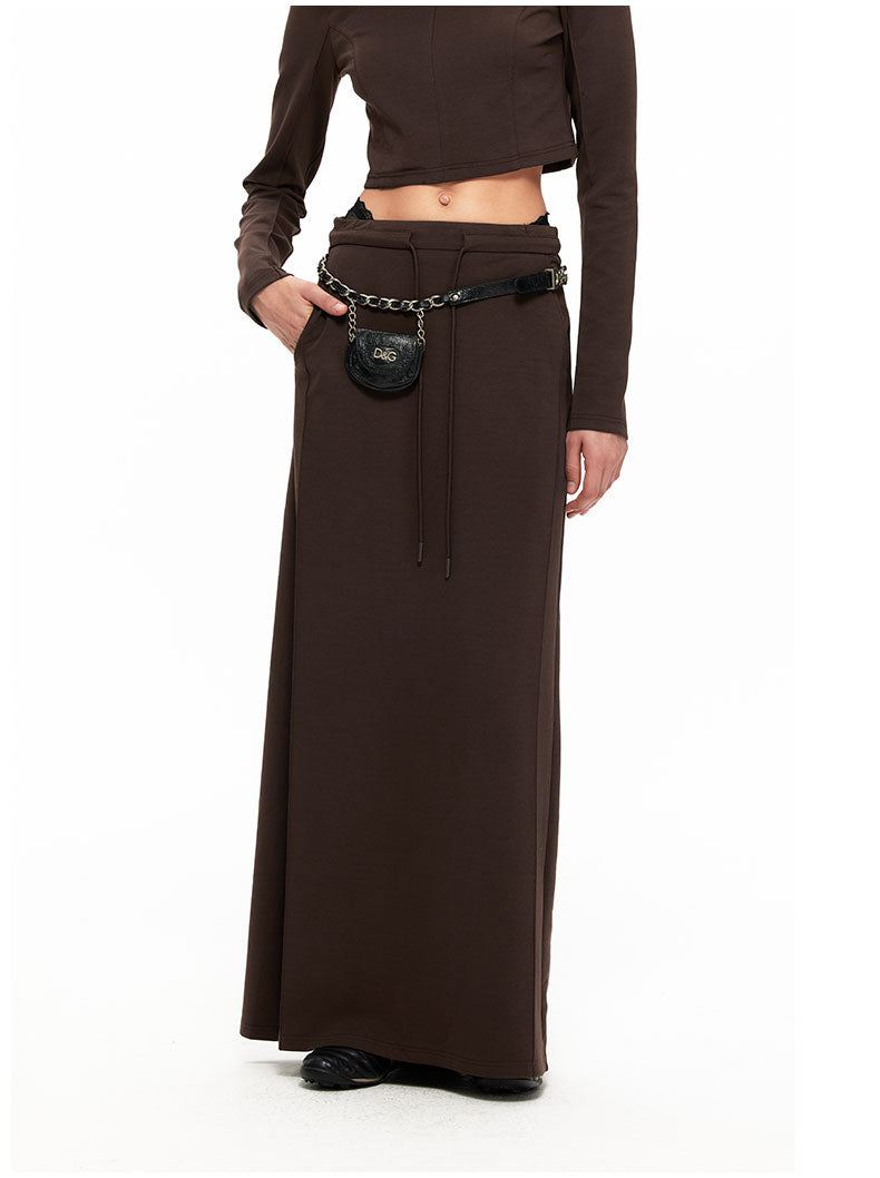 NUTH Casual Split Long Skirt （Black/Brown）