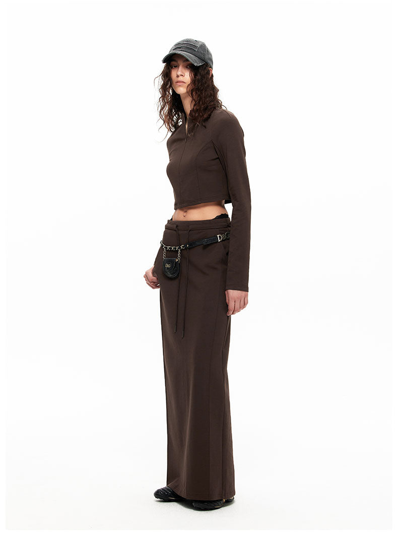 NUTH Casual Split Long Skirt （Black/Brown）