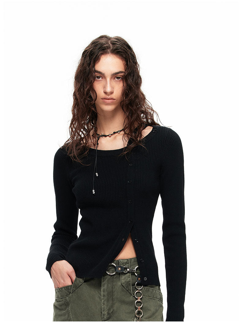 NUTH Asymmetric Close-Fitting Knitted Top（Black/Green）