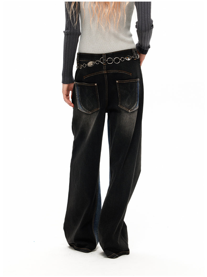 NUTH “Color Contrast” Washed Retro Jeans(Black)