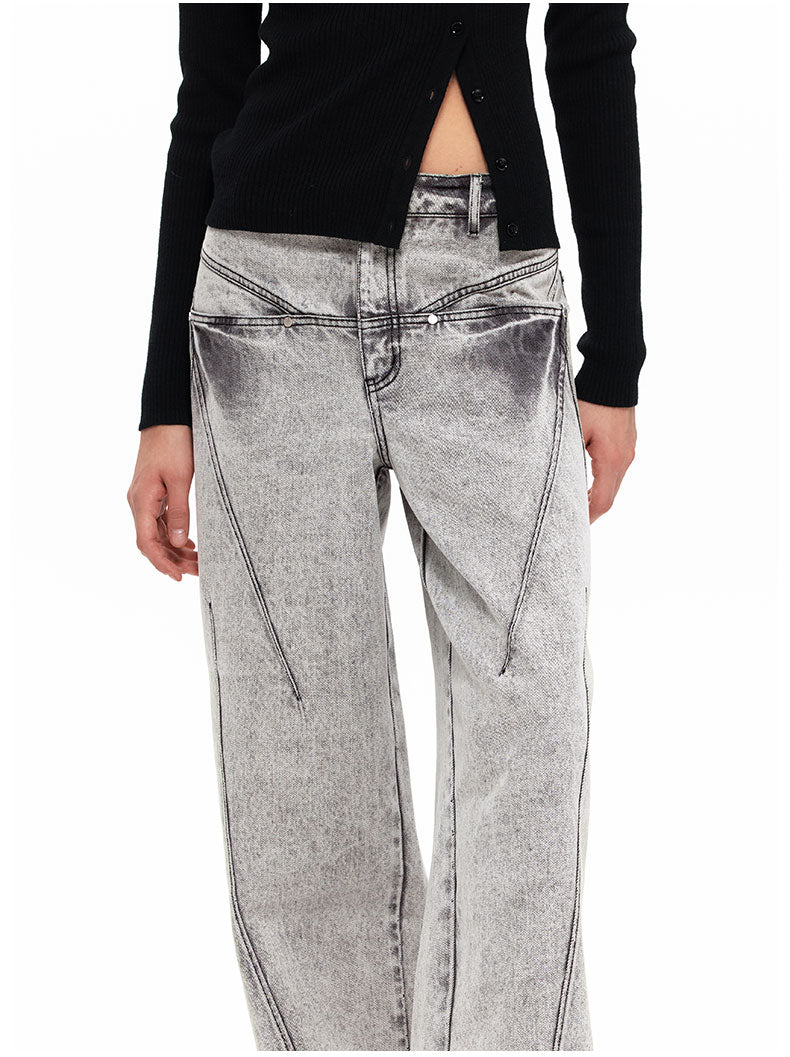 NUTH "Reverse Recombination" Paneled Wide-Leg Jeans（Gray）