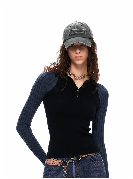 NUTH “Linear Combination” Color-Matching Knitted Top（Black x Blue/Griege x Dark Gray）