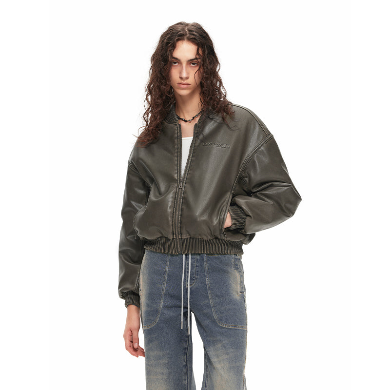 NUHT “Bubbly” Retro Distressed Faux Leather Jacket