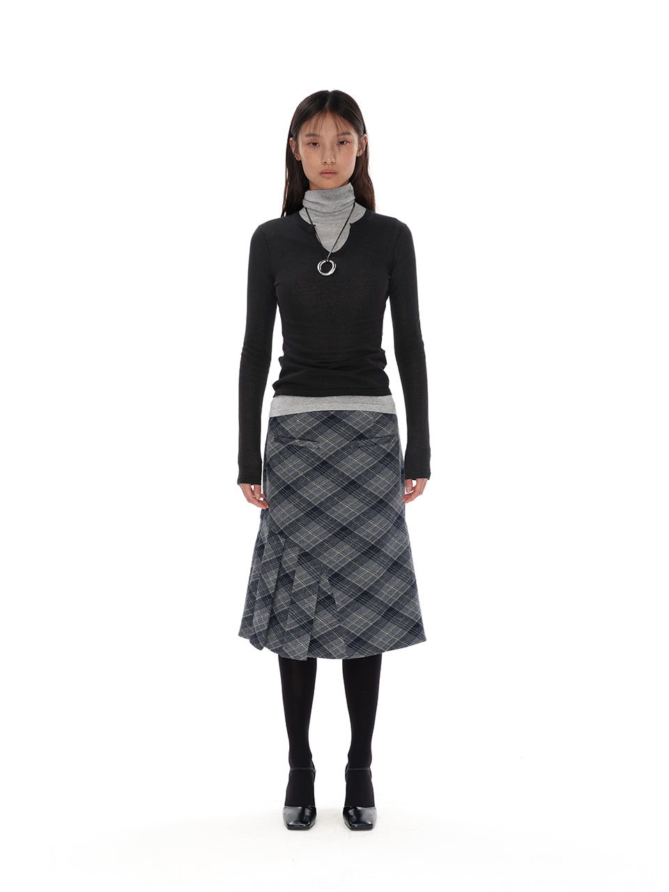 Plaid mid-length skirt