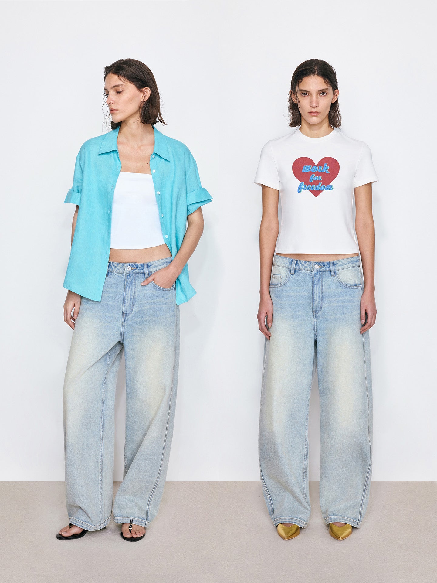 Light Wash Curved Cut Jeans