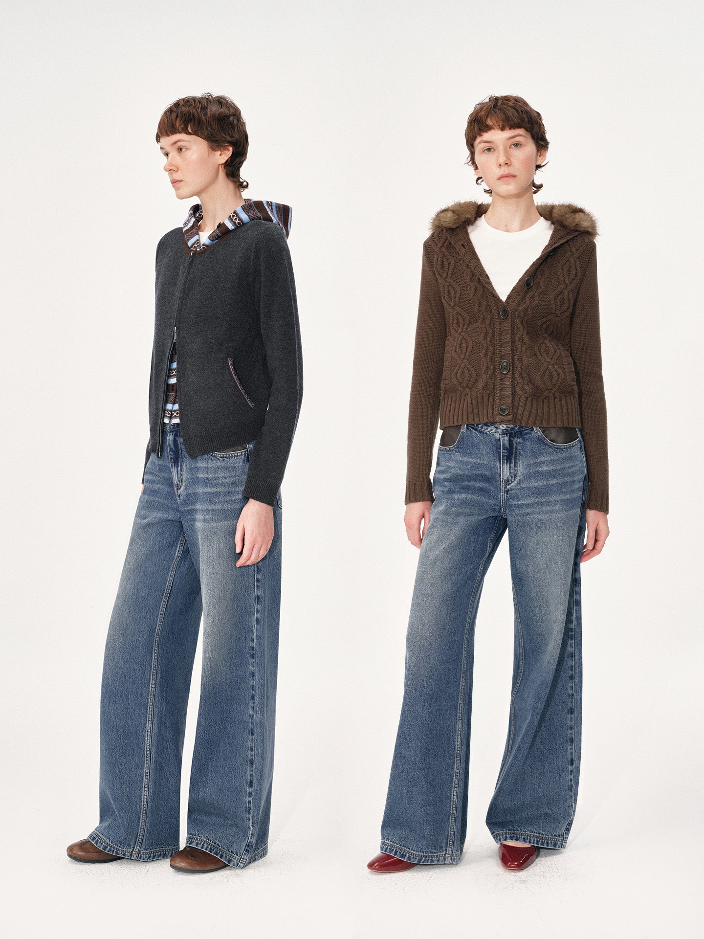 Wide-Leg Jeans with Leather Panels