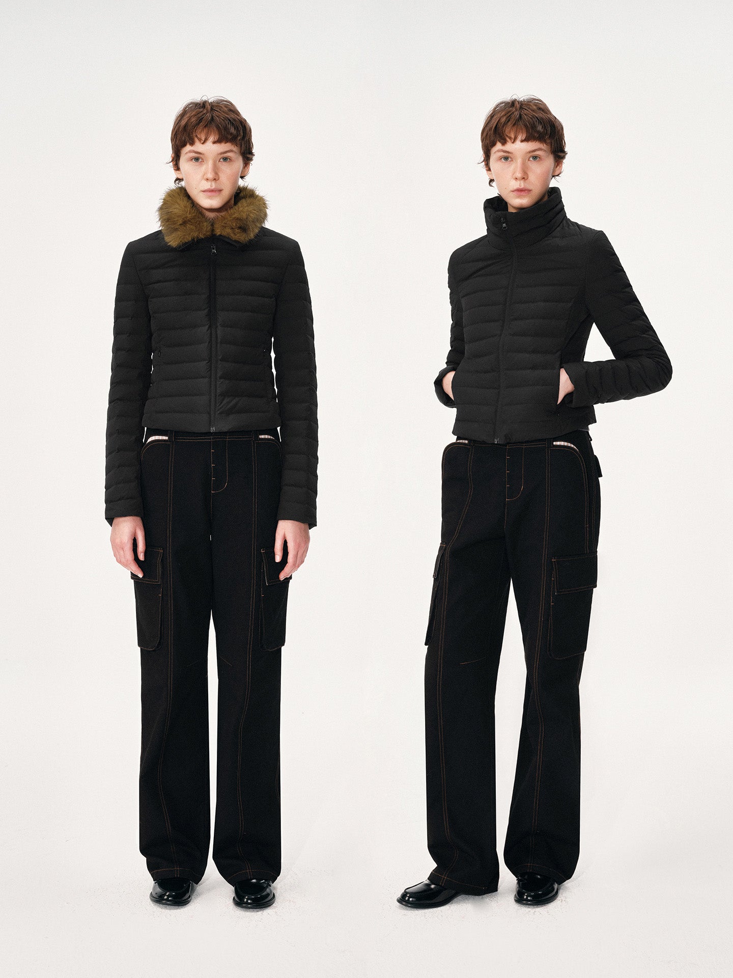 Slim-Fit Down Jacket with Fur Collar